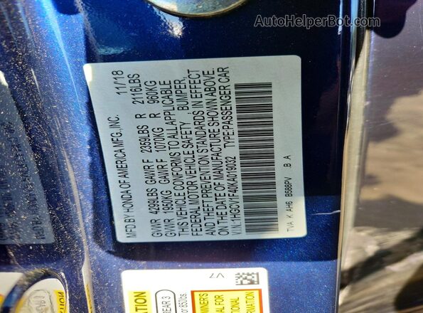 1HGCV1F40KA019032 2019 HONDA ACCORD Blue Вид підкапотного простору