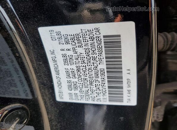 1HGCV1F41KA136263 2019 HONDA ACCORD Black ძრავის განყოფილების ხედი