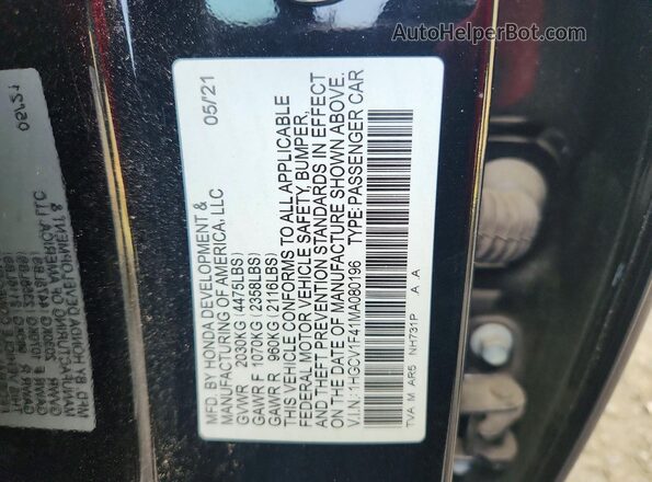 1HGCV1F41MA080196 2021 HONDA ACCORD Black Engine compartment view