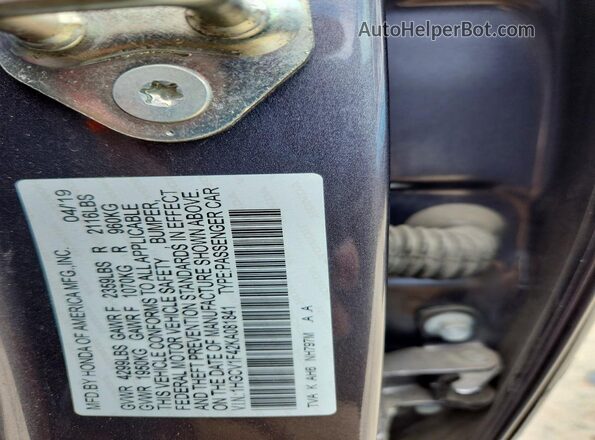 1HGCV1F42KA081841 2019 HONDA ACCORD Серый Вид подкапотного пространства