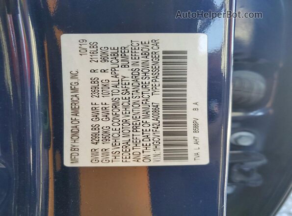 1HGCV1F42LA008647 2020 HONDA ACCORD Blue Вид підкапотного простору
