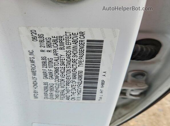 1HGCV1F42LA096793 2020 HONDA ACCORD White ძრავის განყოფილების ხედი