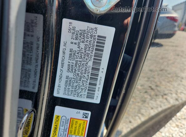 1HGCV1F43JA167111 2018 HONDA ACCORD Black Вид наклейки з VIN-кодом