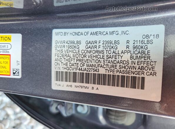 1HGCV1F44JA227543 2018 HONDA ACCORD Black Вид підкапотного простору