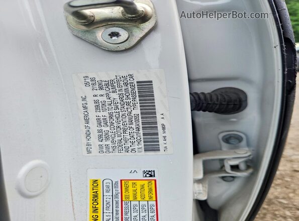 1HGCV1F44KA100552 2019 HONDA ACCORD Белый Вид подкапотного пространства
