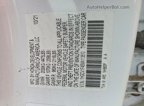 1HGCV1F45MA113510 2021 HONDA ACCORD White Engine compartment view
