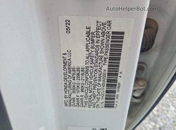 1HGCV1F45NA055514 2022 HONDA ACCORD White Շարժիչի բաժամունքի տեսք