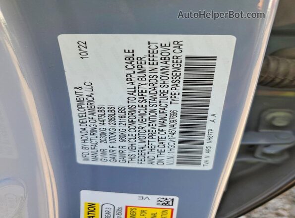 1HGCV1F45NA097696 2022 HONDA ACCORD Gray Widok komory silnika