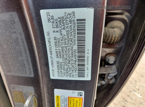 1HGCV1F46LA097252 2020 HONDA ACCORD Gray ძრავის განყოფილების ხედი