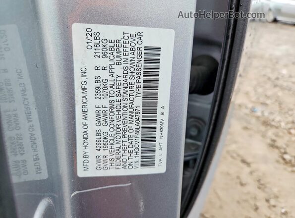 1HGCV1F48LA047971 2020 HONDA ACCORD Silver Widok komory silnika