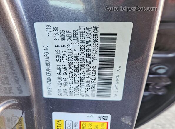 1HGCV1F49LA028104 2020 HONDA ACCORD Gray Շարժիչի բաժամունքի տեսք