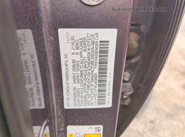1HGCV1F4XJA054031 2018 HONDA ACCORD Gray ძრავის განყოფილების ხედი