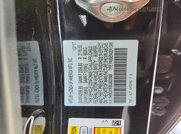 1HGCV1F50JA031849 2018 HONDA ACCORD Black Vista de la etiqueta del VIN