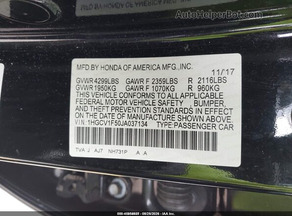 1HGCV1F50JA037134 2018 HONDA ACCORD Black Շարժիչի բաժամունքի տեսք