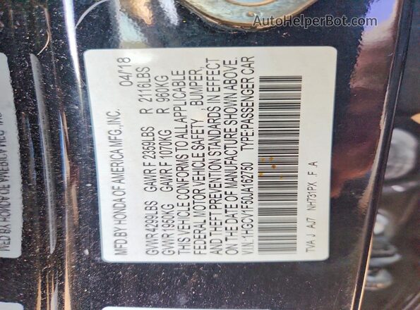 1HGCV1F50JA162750 2018 HONDA ACCORD Black Widok komory silnika
