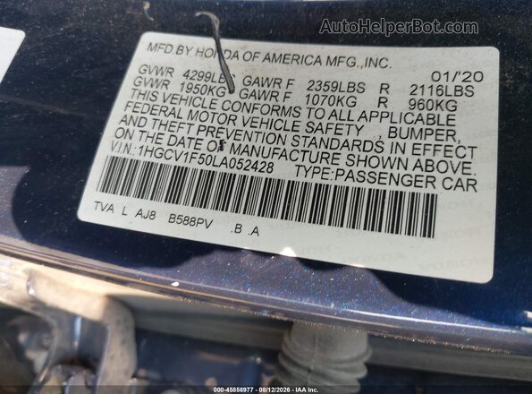 1HGCV1F50LA052428 2020 HONDA ACCORD Синий Вид подкапотного пространства
