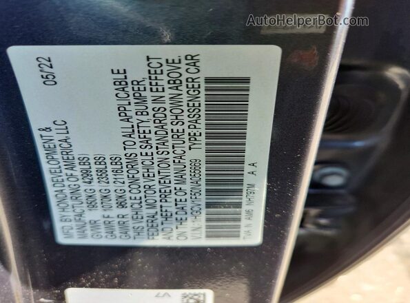 1HGCV1F50NA055669 2022 HONDA ACCORD Gray ძრავის განყოფილების ხედი