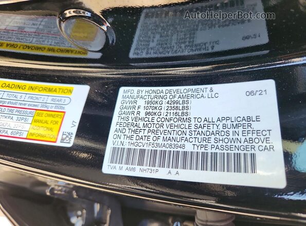 1HGCV1F53MA083948 2021 HONDA ACCORD Black Вид підкапотного простору