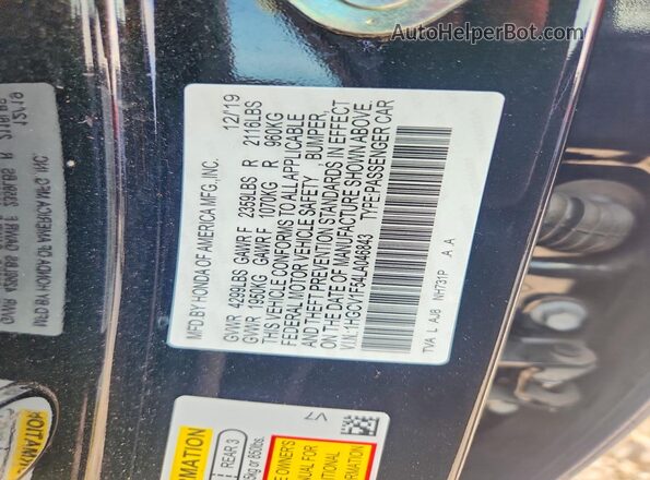 1HGCV1F54LA046843 2020 HONDA ACCORD Black Вид підкапотного простору