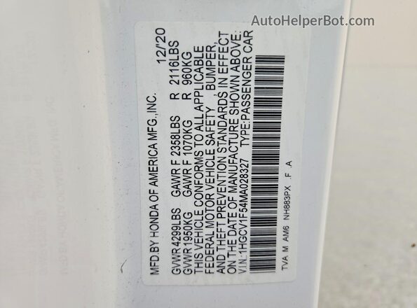 1HGCV1F54MA028327 2021 HONDA ACCORD White ძრავის განყოფილების ხედი