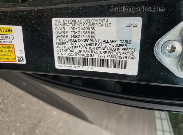 1HGCV1F55NA026488 2022 HONDA ACCORD Black ძრავის განყოფილების ხედი