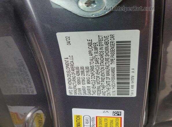 1HGCV1F55NA048992 2022 HONDA ACCORD Gray VIN sticker view