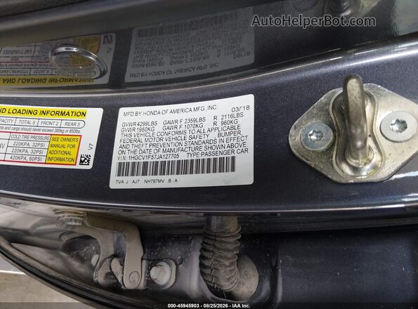 1HGCV1F57JA127705 2018 HONDA ACCORD Gray Vista del compartimento del motor