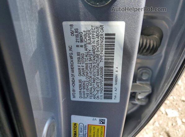 1HGCV1F57JA209580 2018 HONDA ACCORD Silver ძრავის განყოფილების ხედი