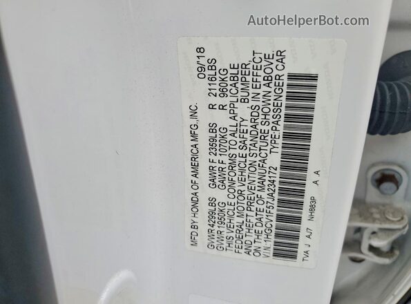 1HGCV1F57JA234172 2018 HONDA ACCORD White ძრავის განყოფილების ხედი