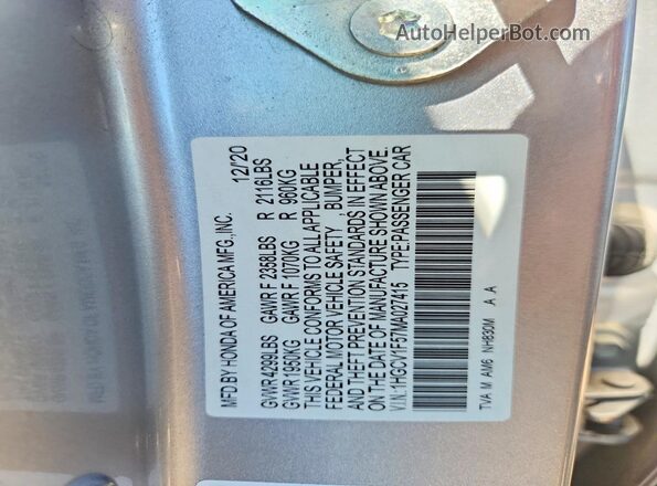 1HGCV1F57MA027415 2021 HONDA ACCORD Silver Widok komory silnika