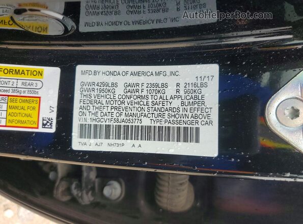 1HGCV1F58JA053775 2018 HONDA ACCORD Черный Вид подкапотного пространства