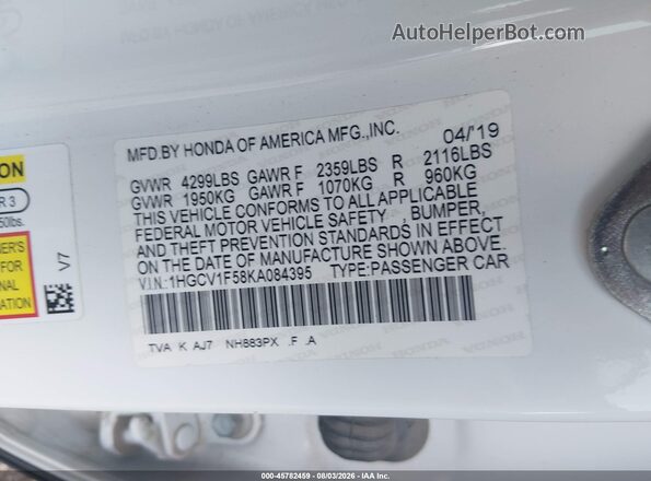 1HGCV1F58KA084395 2019 HONDA ACCORD White Вид підкапотного простору