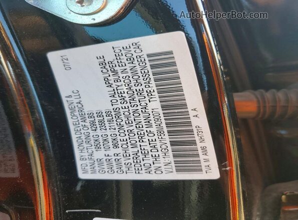 1HGCV1F58MA090071 2021 HONDA ACCORD Black Vista del compartimento del motor