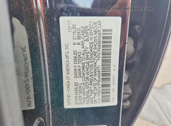 1HGCV1F59JA024771 2018 HONDA ACCORD Black Շարժիչի բաժամունքի տեսք