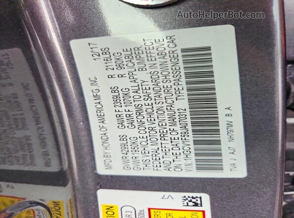 1HGCV1F59JA070312 2018 HONDA ACCORD Угольный Вид подкапотного пространства