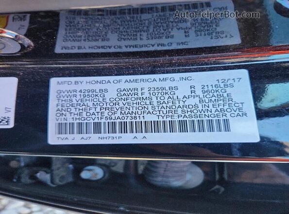 1HGCV1F59JA073811 2018 HONDA ACCORD Black Engine compartment view