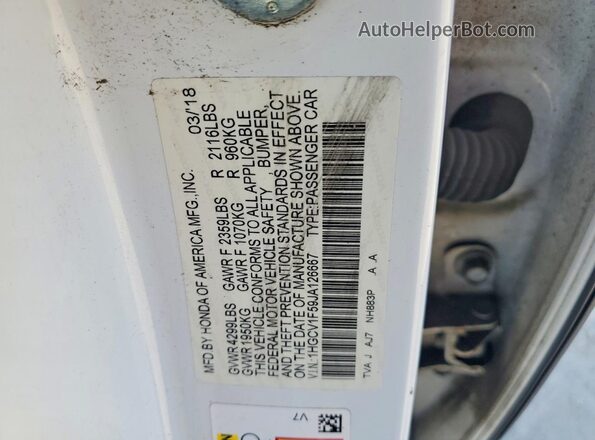 1HGCV1F59JA126667 2018 HONDA ACCORD White Vista del compartimento del motor