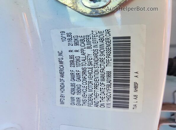1HGCV1F59LA019668 2020 HONDA ACCORD White Vista del compartimento del motor
