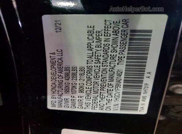 1HGCV1F59NA014621 2022 HONDA ACCORD Черный Вид наклейки с VIN-кодом