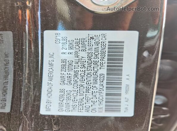 1HGCV1F5XJA142229 2018 HONDA ACCORD Black Вид підкапотного простору