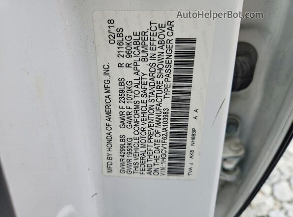 1HGCV1F62JA103983 2018 HONDA ACCORD White ძრავის განყოფილების ხედი