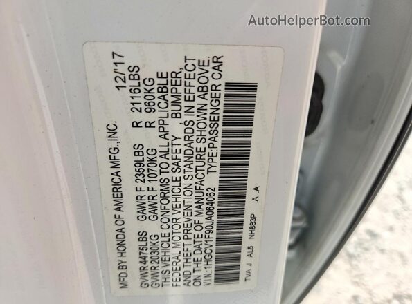 1HGCV1F90JA064062 2018 HONDA ACCORD White Engine compartment view
