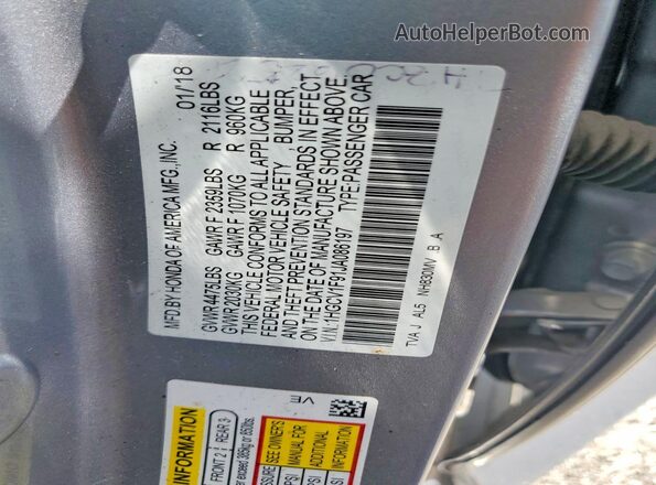 1HGCV1F91JA086197 2018 HONDA ACCORD Silver Widok komory silnika