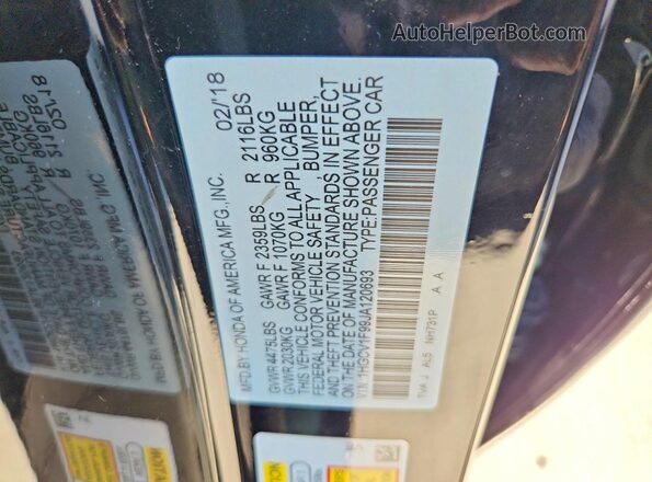 1HGCV1F99JA120693 2018 HONDA ACCORD Black Vista del compartimento del motor
