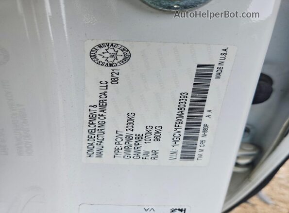 1HGCV1F9XMA803393 2021 HONDA ACCORD White VIN კოდის სტიკერის ხედი