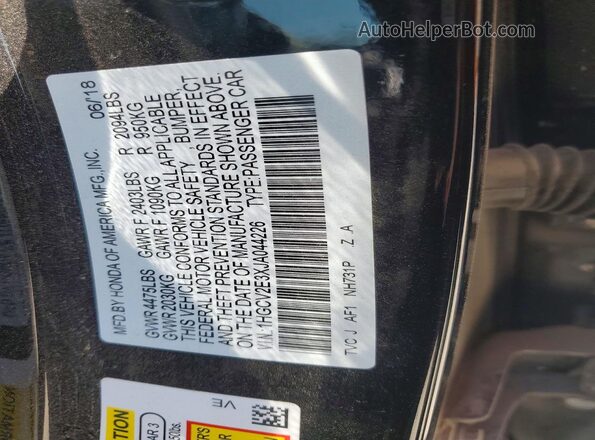 1HGCV2E3XJA044226 2018 HONDA ACCORD Black Շարժիչի բաժամունքի տեսք