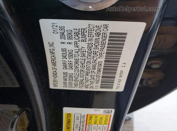 1HGCV2F31MA010470 2021 HONDA ACCORD Black Vista de la etiqueta del VIN