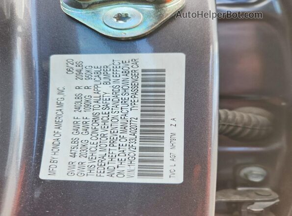 1HGCV2F33LA020772 2020 HONDA ACCORD Gray Engine compartment view