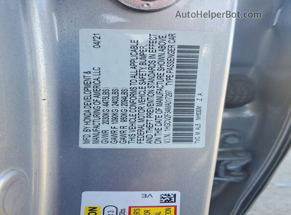 1HGCV2F34MA017297 2021 HONDA ACCORD Silver Vista del compartimento del motor