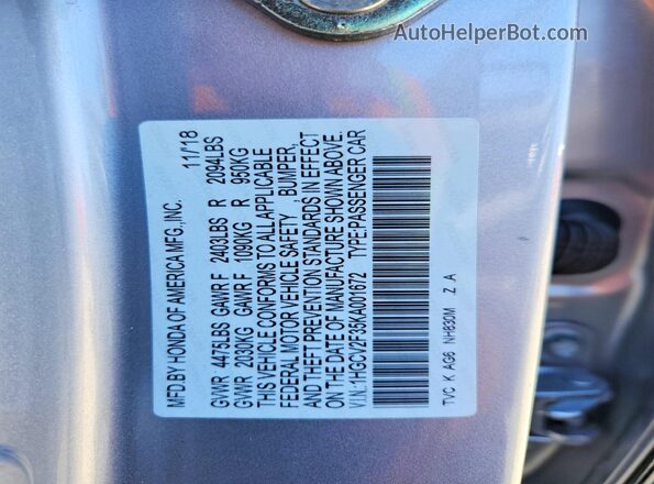 1HGCV2F35KA001672 2019 HONDA ACCORD Silver Widok komory silnika